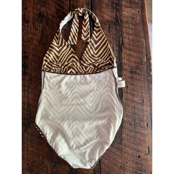 Talbots Brown and Tan halter neck style one piece bathing suit, Size 6 - Picture 7 of 16